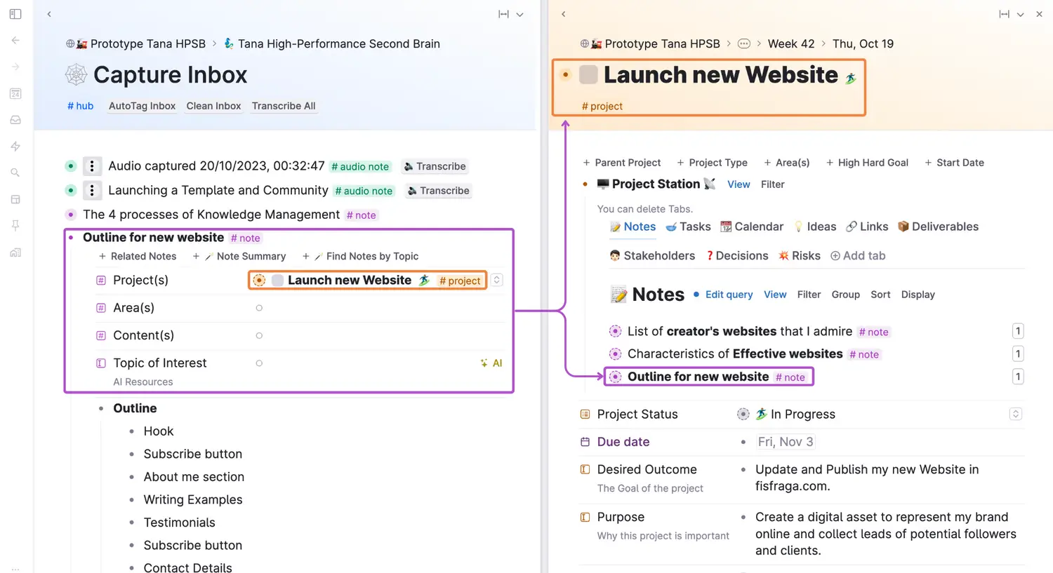 Side by Side of 1 Area Notes and 1 Project Notes